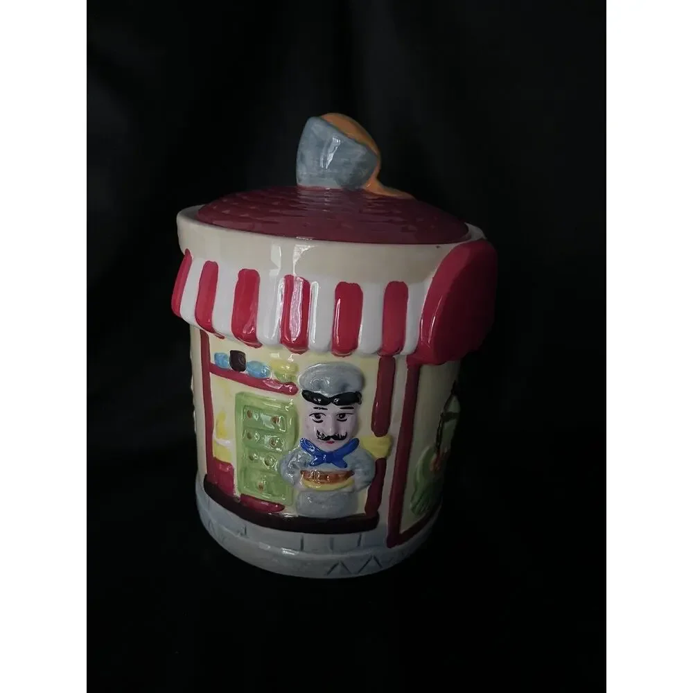 Vintage Italian Mustache Chef Baker Cookie Jar with Lid Village Bakery